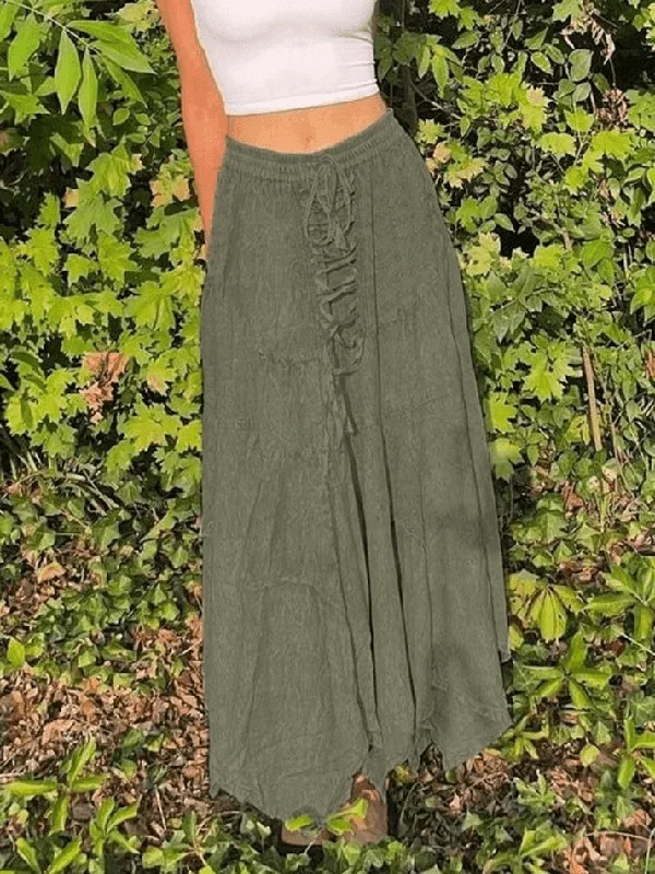 Washed Irregular Lace Up Midi Skirt lightweight skirt design