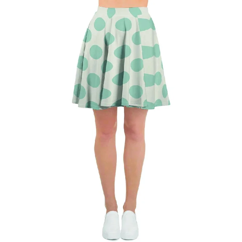 White and Teal Polka Dot Women's Skirt breathable skirt fabric