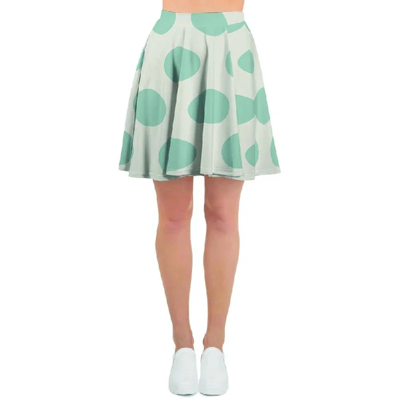 White And Turquoise Polka Dot Women's Skirt belted skirt waist