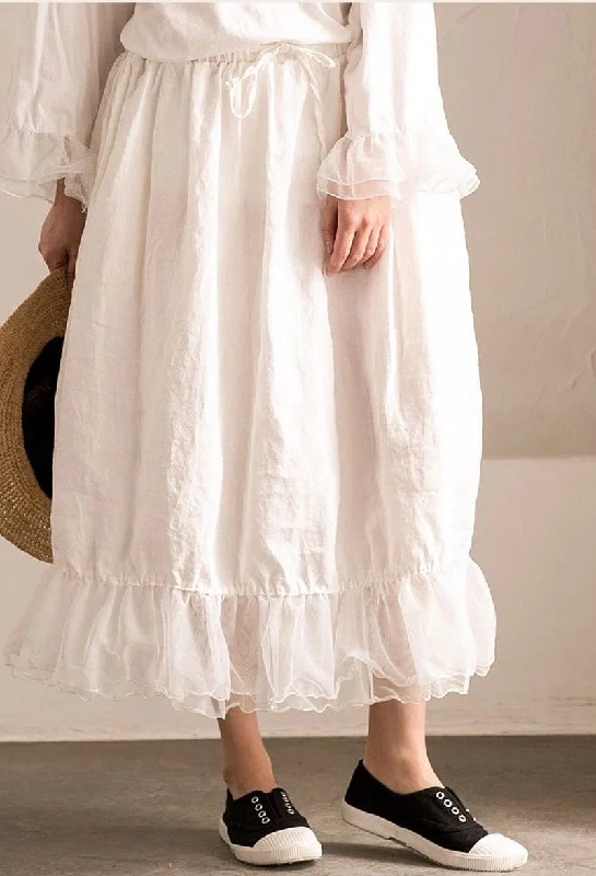 White Joining together Elastic Waist Chiffon linen Skirt Women Clothes Q291BG leather skirt bold White Joining together Elastic Waist Chiffon linen Skirt Women Clothes Q291BG leather skirt bold
