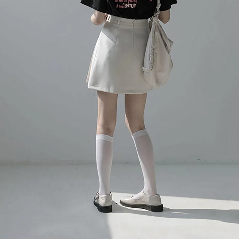 Woman Skirts High Waist Pleated Skirt Female Irregular Thin A-line Short Skirt Solid Color Hip Skirts Girls School Uniform Skirt belted skirt waist