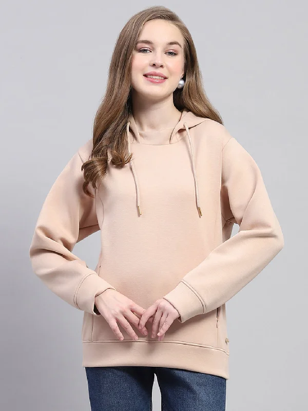 Women Beige Solid Hooded Full Sleeve Sweatshirt Hoodie with Front Slit Layering Stylish Women Beige Solid Hooded Full Sleeve Sweatshirt Hoodie with Front Slit Layering Stylish