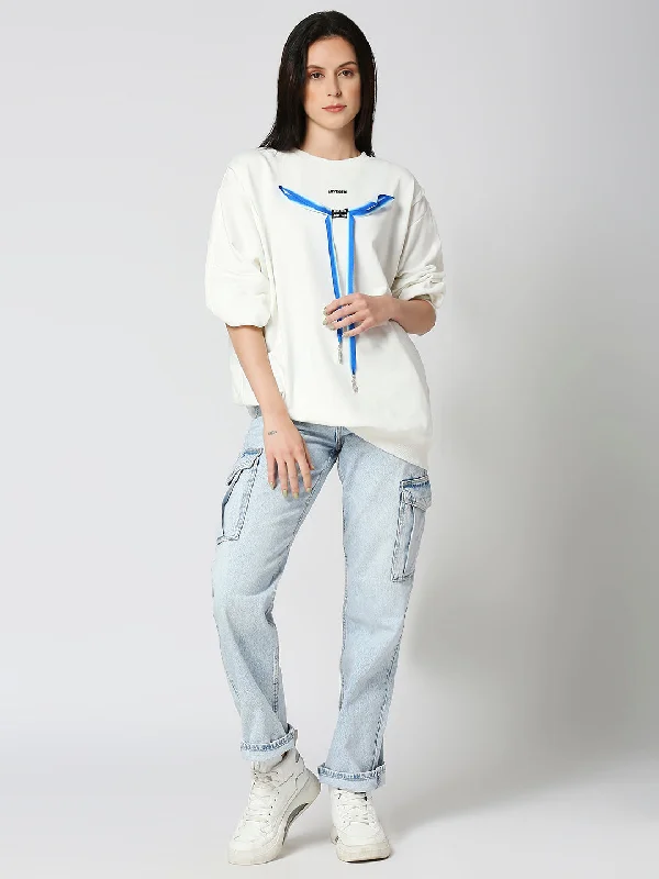 Women’s Oversized White Sweatshirt Hoodie with Hem Raw Edge Edgy Unfinished
