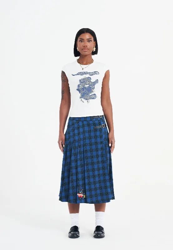 Womens Love Bird Kilt Midi Skirt - Blue summer skirt style