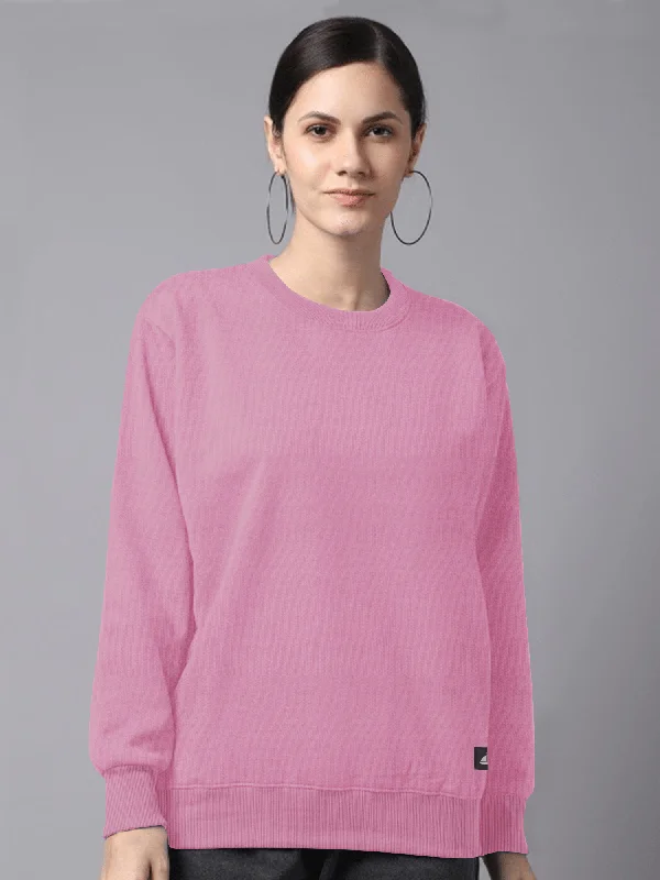 WOMEN'S PREMIUM PINK SWEATSHIRT Hoodie with Crew Neck Simple Timeless