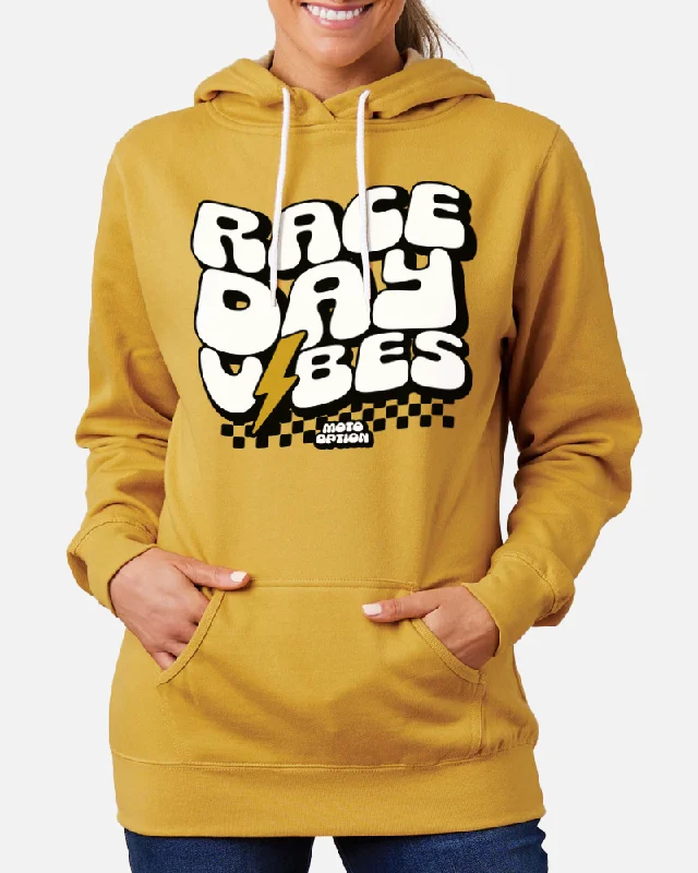 WOMEN'S RACE DAY VIBES HOODIE - MUSTARD Hoodie with Tied Waist Feminine Flattering