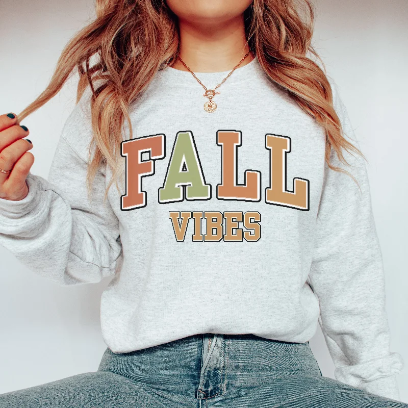 Women's Vintage Fall Vibes Sweatshirt Varsity Letters Design Gildan Pullover Hoodie with Button Classic Timeless