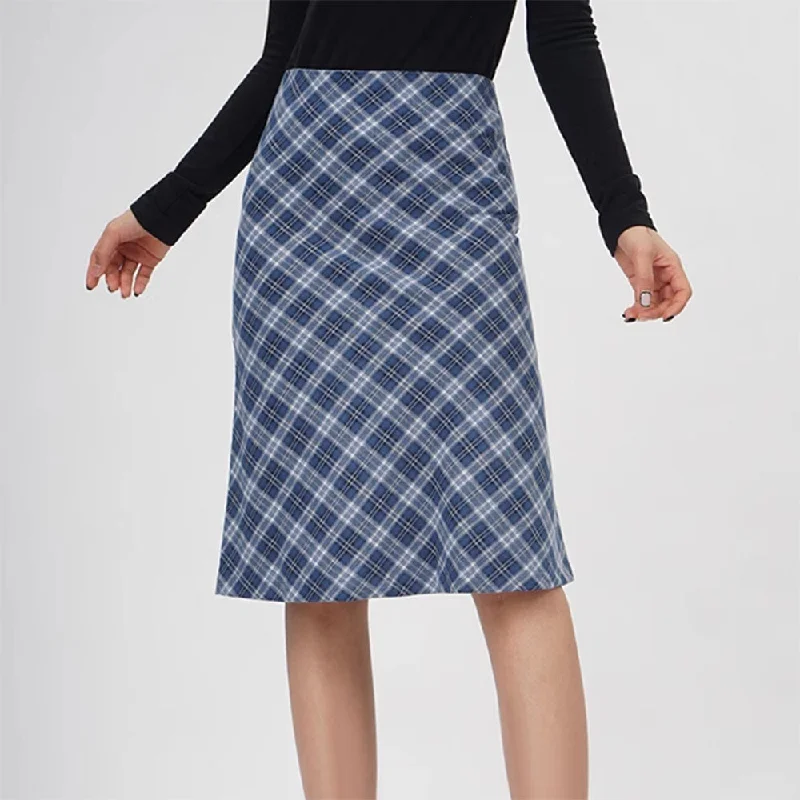 Worry Less Blue Plaid Midi Skirt pencil skirt chic